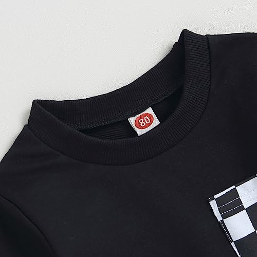 Karuedoo Baby Boy Girl Fall Outfits Checkered Plaid Pullover Sweatshirt Top Pants Set Trendy Toddler Checkerboard Outfit4