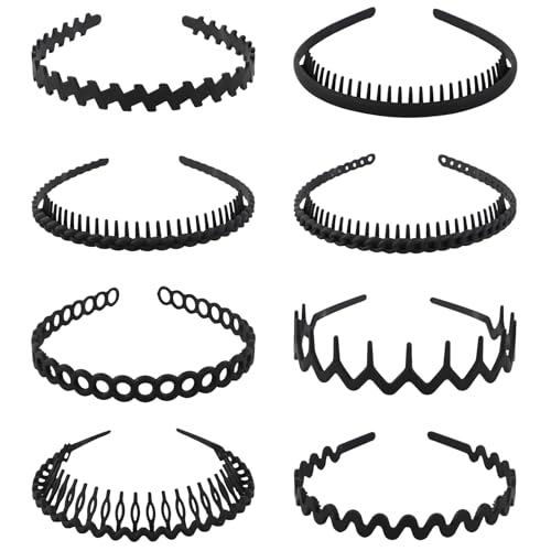 Roxnvm Haarband, 8 Elastisches Haarreifen Männer, Kunststoff Packungen Zickzack Haarreif, Rutschfest Schwarz Haarreifen, Sportmode Haarband Zubehör haarreif männer für Outdoor Sports Yoga Täglich