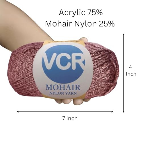 Image of VCR Mohair Nylon Maroon Yarn, 100 Grams Hank, 196 Meters Length, Acrylic 75%, Mohair Nylon 25%, Pack of 1 Yarn, Soft Crosia Threads, Suitable for Winter Garments.
