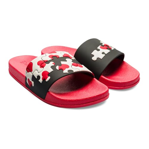 Dedoles Badeschuhe & Hausschuhe Damen Herren & Kinder Badesandalen lustige Designs Bücher Kaffee Party Pizza Fuchs Bär Lama Wolken Geschenk, Farbe: Herz-Puzzle, Gr.: 38 EU 4