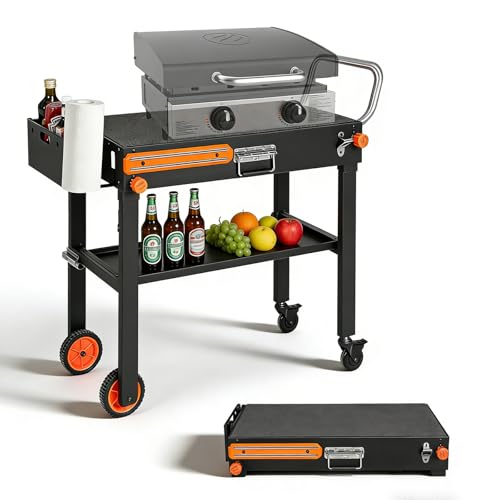 Foldable Heavy-Duty Grill Cart Blackstone Stand Compatible with Blackstone 17/22Griddle Grill Table Designed for Outdoor and BBQ Enthusiasts Easy to Move Ideal for Camping and Backyard Party