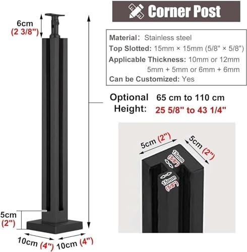Système de balustrade noir durable et résistant pour verre
