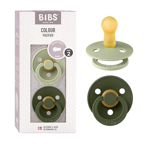 Image of BIBS Pacifiers Colour Collection | Natural Rubber Baby Pacifier | Set of 2 BPA-Free Soothers | Made in Denmark | 6+ Months (Pack of 2) | Sage/Hunter Green