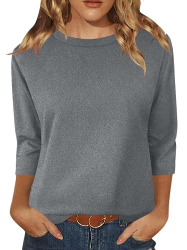 Heymiss Sweatshirts for Women 3/4 Sleeve Tops Round Neck Loose Casual Tunic Blouses Fall Fashion Clothes