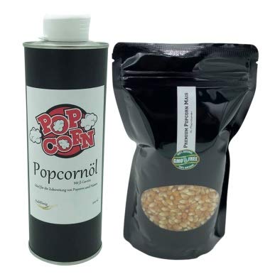 Geschenkset Popcornset Popcorn Fett Popcorn Öl 0,5 Liter halbflüssig 0,5 Kg Premium Popcorn
