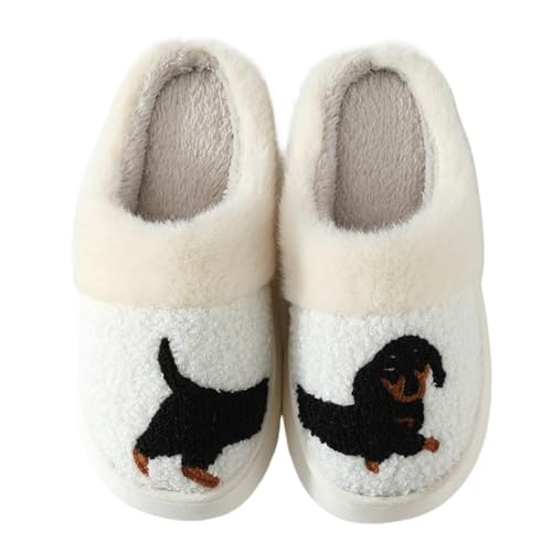 Dachshund Dog Slippers for Women Men Cute Fluffy Fuzzy Plush Funny Indoor Outdoor Warm Soft Indoor Outdoor Non-slip