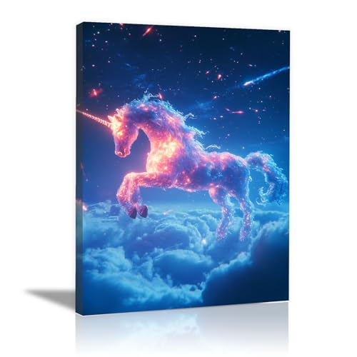 Toile animaux abstrait haut de gamme CUDAOO bête de flammes étoilées grand format bleu