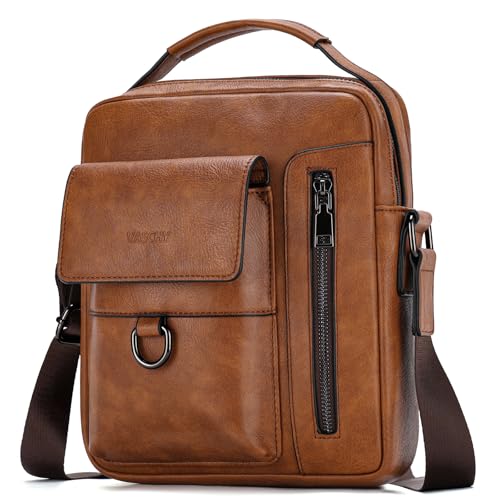 Bandolera de hombre en piel VASCHY, bolso messenger vintage de cuero para negocios