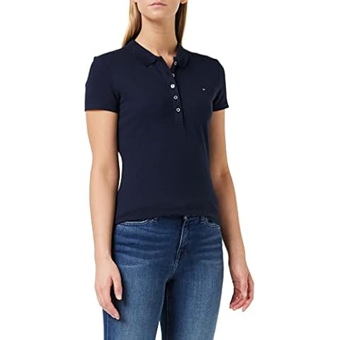 Tommy Hilfiger Damen Poloshirt Heritage Short Sleeve Slim Polo mit Stretch, Blau (Midnight), L Cover