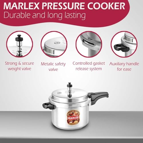 Image of Marlex Deluxe 7.5 Litre Outer Lid Aluminum Pressure Cooker | Gas Stovetop Compatible Cooker, Non Induction Base, Metallic Safety Plug, ISI Certified | Silver - 5 Years Warranty