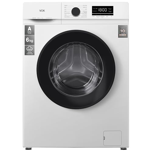 VOK Lavadora EVW-6BAWL2410 6 kg Carga Frontal – Clase A, Inverter Silencioso, 14 Programas, 1000 RPM, Vapor Antiarrugas, Fondo reducido(42cm), Blanco