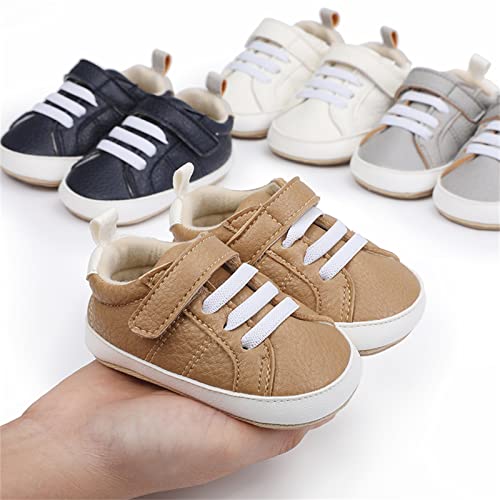 Image of SOFMUO Baby Boys Girls High Top Ankle PU Leather Sneakers Soft Rubber Sole Infant Moccasins Newborn Oxford Loafers Anti-Slip Toddler Wedding Uniform Dress Shoes