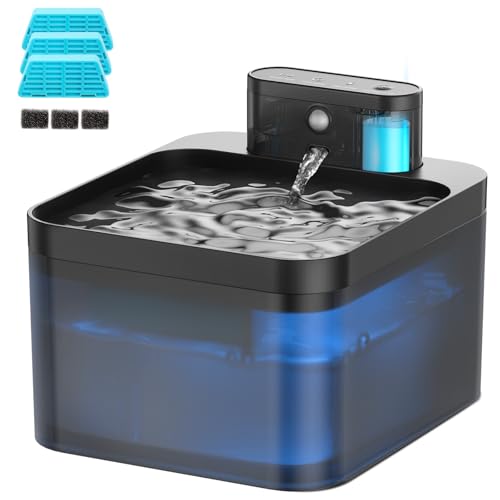 Katzenbrunnen Kabellos, 2.2L Trinkbrunnen für Katze, Katzentrinkbrunnen mit Bewegungsmelder, Automatischer Katzenbrunnen für Haustiere, Super Leiser...