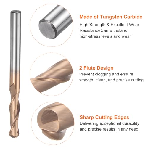 Image of HARFINGTON Ball Nose End Mill 2 Flute 1 /4 inch Diameter 1 /4 inch Shank Tungsten Carbide Spiral CNC Router Bits 1-1 /8 inch Cutting Length Single End Ball Cutting Tool for Carving Engraving