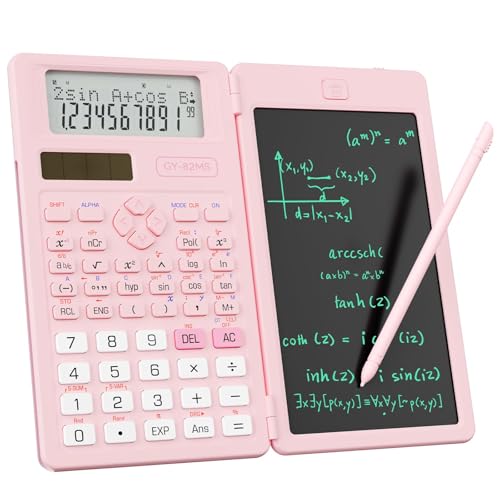 ROATEE Office 82 MS Wissenschaftlicher Taschenrechner mit Notizblock - 16,5 cm Faltbarer Taschenrechner mit Schreibtablett für Schüler - Rosa
