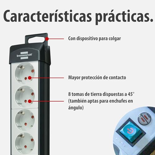 Regleta de 8 tomas Brennenstuhl con cable de 3m e interruptor negro 4