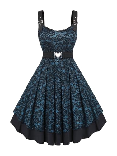 Image of Rosegal Women Plus Size Retro Lace Belt Party Cocktail Dress | 1950s Vintage Dress, Wedding Guest-Formal Bridesmaid Dress, Sleeveless Midi Dress, Retro Rockabilly Pinup Dress