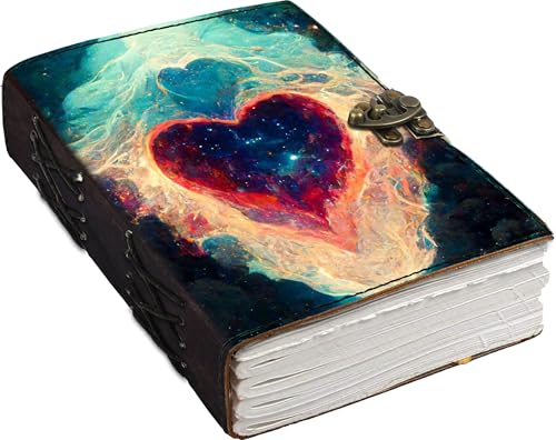 Image of Mr KRAFT Handcrafted A5 120 GSM Premium White Paper Red Heart UV Print Diary Leather Journal with Unique UV Love Print Writing Diary Notebook Unruled Personal Diaries for Men,Women-5x7 (Heart)