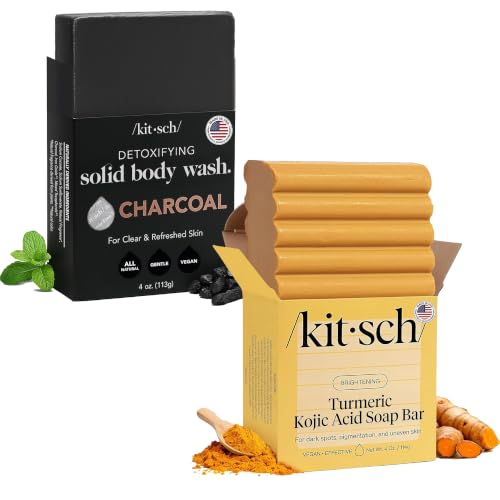 Kitsch Kojic Acid Turmeric & Charcoal Soap Bar Set for Body Care image 4