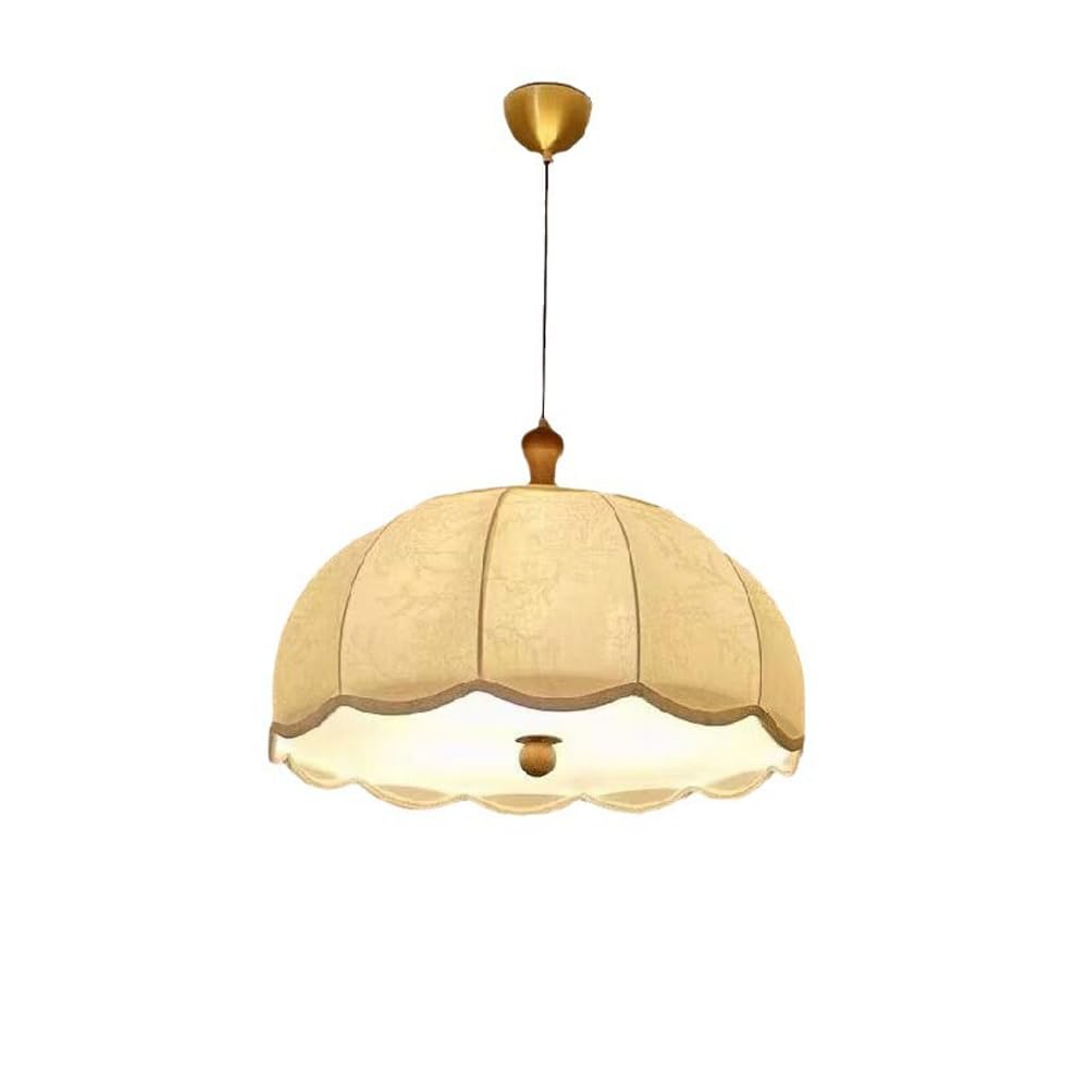 HUAYUSEDF Nordic Fabric Bedroom Pendant Light Fixture Vintage Wood Farmhouse Hanging Lamp Modern Dining Room Lighting Mid Century Kitchen Island Large Chandelier for Living Study(45CM*38CM)