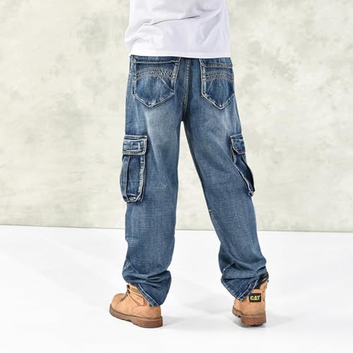 Ruiatoo Men's Jeans Denim Work Cargo Pants Outdoor Loose Hip Hop Big & Tall Jeans with Cargo Pockets2