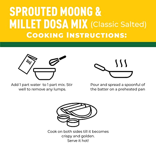 Image of Foodstrong Sprouted Moong Instant Chilla /Dosa Mix with the Goodness of Millets, Healthy Delicious Breakfast, 22 g Protein, 5 g Fibre, Easy to Digest, 150 g (Classic Salted)