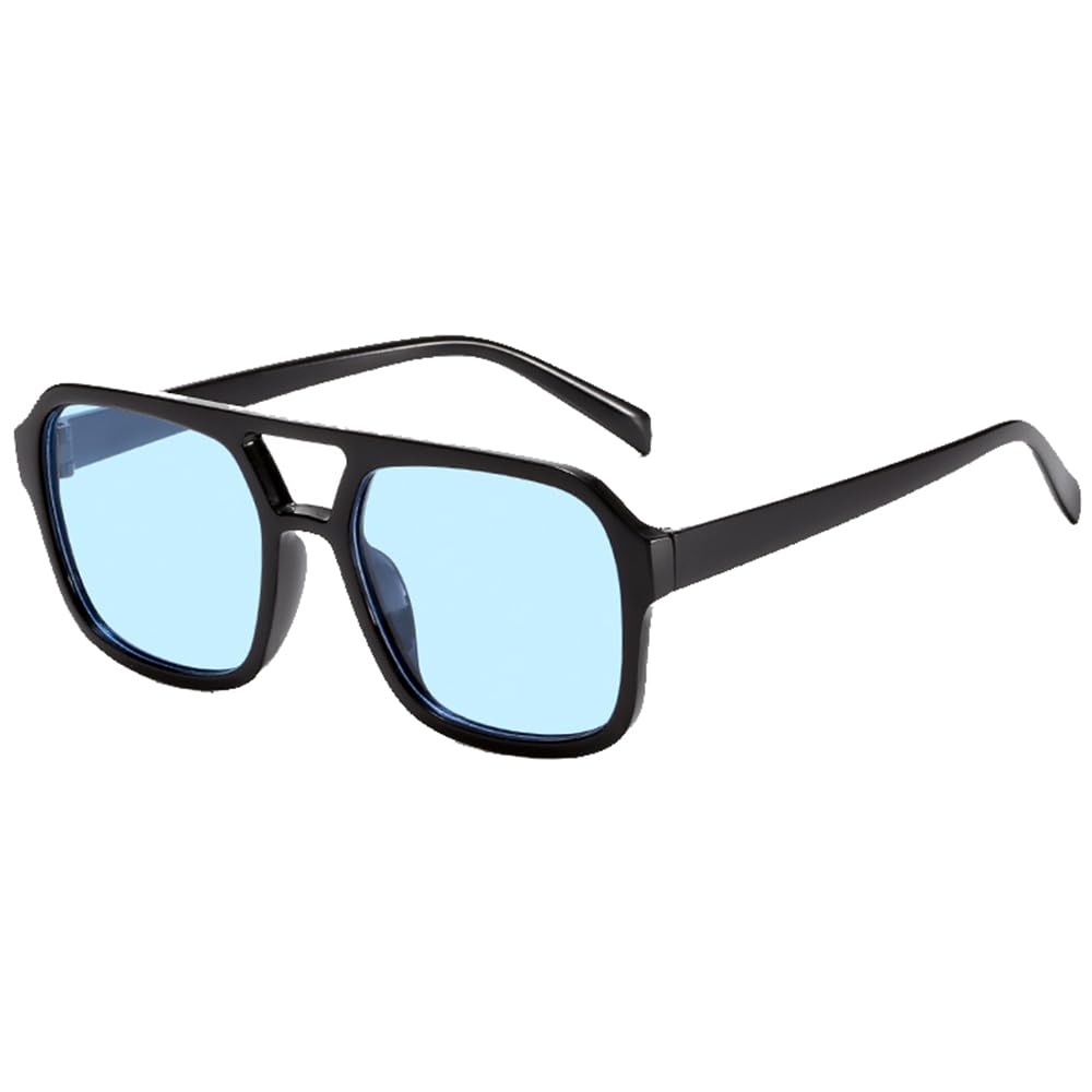 colored double beam sunglasses unisex square sunglasses UV380 UV resistant glasses black frame blue