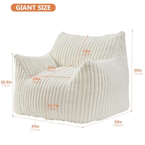 Image of Giant Bean Bag Chairs for Adults Teens with Filling Large Fluffy Bean Bag Chair with Armrests Plush Comfy BeanBag Couch Sofa Chair for Bedroom Living Room Reading