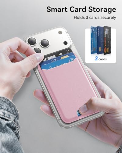 Image of TWZKG for MagSafe Wallet, 3 Cards Holder, Slim Magnetic Phone Wallet for iPhone 17 /16 /15 /14 /13 /12 Pro Max Plus Air Series,RFID Blocking Vegan Leather,Pink