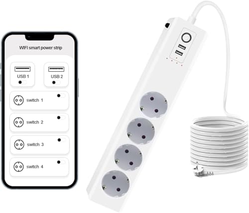 Regletas Enchufes Smart Life Zauzau 16A Regleta Inteligente Alexa con 4 Salidas de CA y 2 Puertos USB, WiFi Power Strip Compatible con Alexa y Google Home