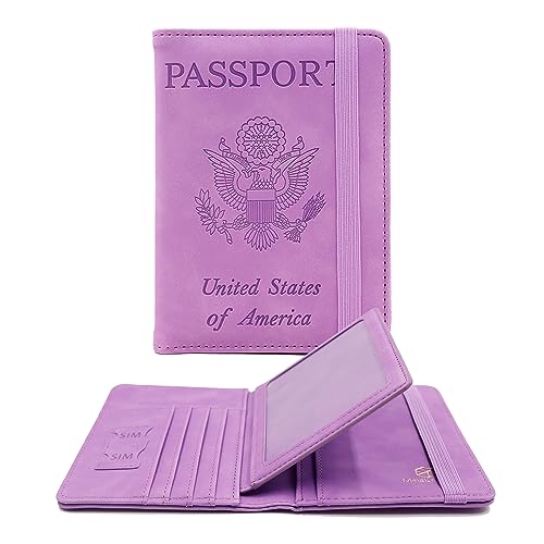 Image of Melsbrinna RFID Passport Holder for Travel, Unisex Adults, Purple, Faux Leather, Travel Wallet, Passport Cover, RFID Protected