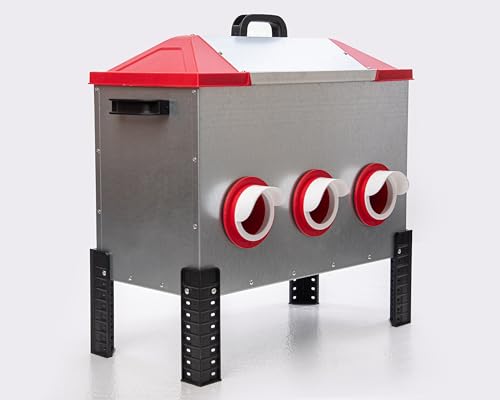 RentACoop Flock Feeder 65 lb - Large Capacity, Weatherproof Metal 6-Port Feeder for Adult Chickens, Turkeys, Ducks, and More