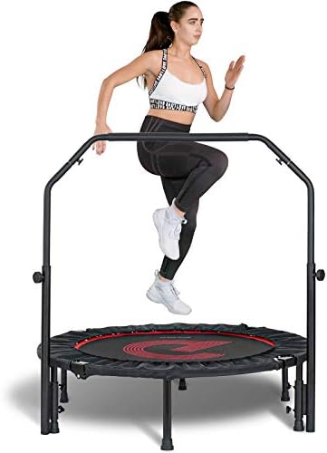 Pelpo 38"/40"/45" Folding Mini Trampoline,Exercise Trampoline with Adjustable Foam Handle, Rebounder Trampoline for Adults Fitness, Indoor Trampoline for Bounce Workout Max Load 330lbs, Black