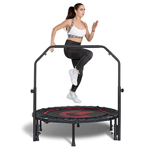 Pelpo 38"/40"/45" Folding Mini Trampoline,Exercise Trampoline with Adjustable Foam Handle, Rebounder Trampoline for Adults Fitness, Indoor Trampoline for Bounce Workout Max Load 330lbs, Black