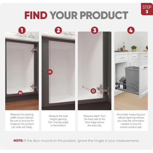 Image of Rev-A-Shelf 35 Qt Pull Out Trash Can with Soft Close for Under Kitchen Cabinets, Min Opening Width of 11.5 inch, Metallic Silver, 53WC-1535SCDM-117