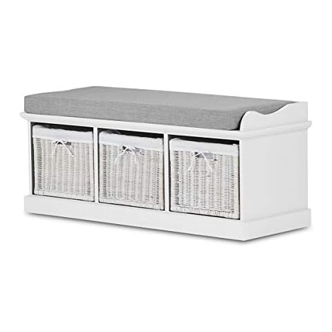 Tetbury White Hallway Storage Bench with Baskets Cover