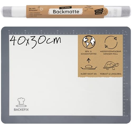 Backefix Silikon Backmatte 40x30 cm | hochwertige wiederverwendbare Silikonbackmatte Schadstoff frei | einfach, umweltbewusst und gesund backen mit Dauerbackmatte | spülmaschinenfest, zuschneidbar Backefix Silikon Backmatte 40x30 cm | hochwertige wiederverwendbare Silikonbackmatte Schadstoff frei | einfach, umweltbewusst und gesund backen mit Dauerbackmatte | spülmaschinenfest, zuschneidbar