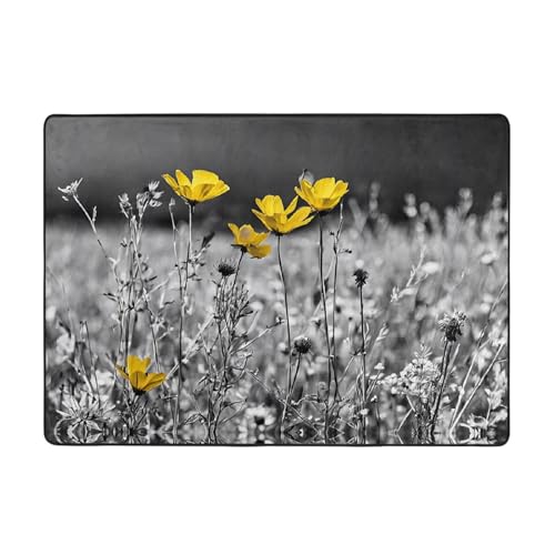 Black and White Sunflowers Print Living Room Anti Slip and Absorbent Carpet, Indoor Bedroom Bed Floor Mat, Ultra Soft Washable Carpet 80x58 in