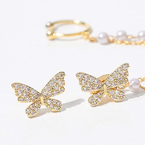 Vercret Gold Cuff Earrings For Women - Butterfly Cartilage Ear Cuff Chain With Pearl No Piercing Cz Adjustable Ear Clip Wrap Around Earrings For Girls #TOP5