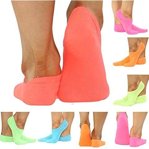 click2style Neon Colours 6 Pairs Womens No Show Invisible Socks Size 4-7 Trainer Liner Ankle Low Cut Cover
