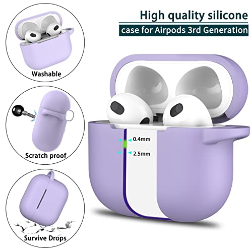 R-Fun Airpod 3Rd Generation Case Cover 2021, Full Protective Silicone Skin With Rose Gold Keychain For Women Girls With Apple Airpods 3 Charging Case,Front Led Visible-Banana Purple #TOP5