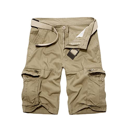 Short cargo militaire homme en coton avec grandes poches latérales kaki