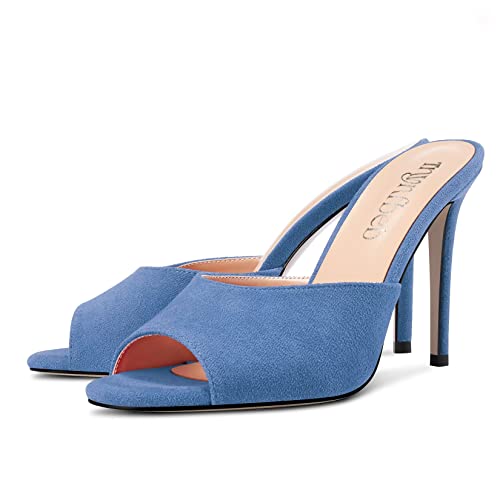 Image of TNYNFBEB Women Stiletto High Heel Peep Open Toe Sandals Slingback Slip-on Wedding Office Cute Basic Classic 3.9 Inches Heels