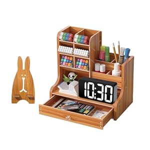 Catekro Scatola Portaoggetti Scrivania, Portaoggetti Da Scrivania, Organizzatore Da Scrivania, Portaoggetti Da Ufficio Con Cassetto Per Casa, Ufficio E Scuola (Piccolo – Marrone)