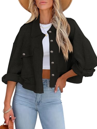 BZB Womens Waffle Knit Shacket Jackets Lightweight...