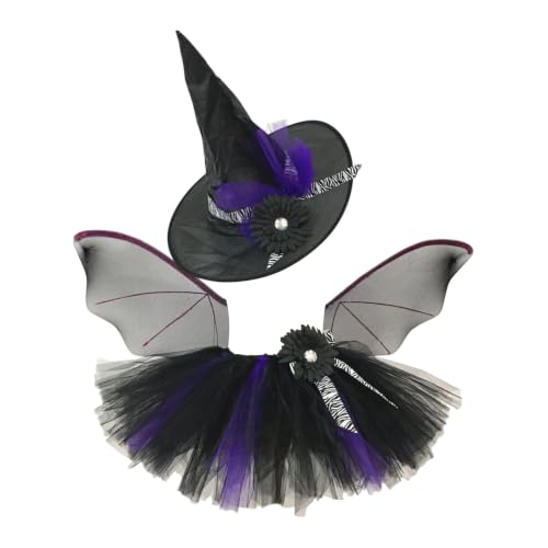 Robe tutu d'Halloween pour fille déguisement de sorcière avec jupe en maille et chapeau