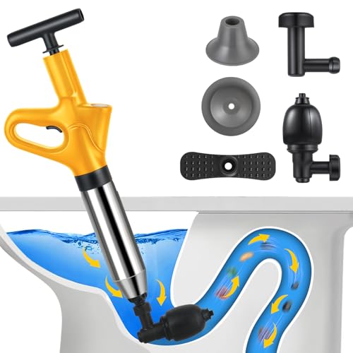 Stura WC,Pompa Stura Scarichi con Barometro,Molto Rispettoso Dell'Ambiente,Sturalavandini a Pressione con Quattro Diverse Ventose Adatto per Scarichi A Pavimento (Gelb)