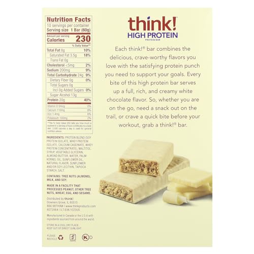 Think ! Barras altas en proteína, Chocolate blanco, 10 barras miniatura 2