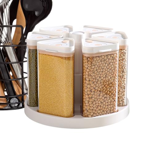 Kbnuetyg Dispensador de arroz – Almacenamiento giratorio de cereales de 6 rejillas, soporte de arroz para el hogar, para encimera, panadería, restaurante, catering, harina de cereales, avena