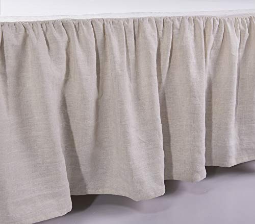 Meadow Park Washed Linen Bedskirt, Queen Size 60" W X 80" L, Drop 16", Super Soft Ruffle, Natural Linen Color #TOP2